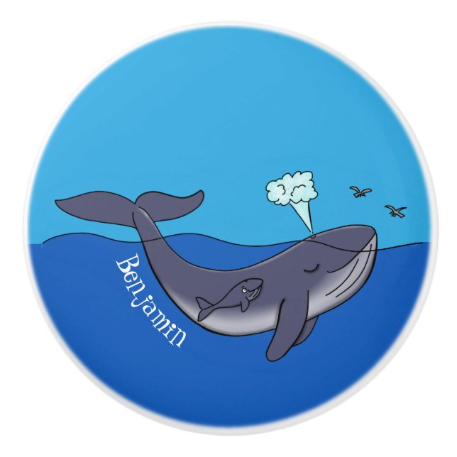 Pomo De Cerámica Personalizado caprichoso de ballenas y terneros (Anverso)