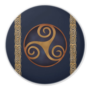 Pomo De Cerámica Personalizado Celtic Triskelion (Azul)