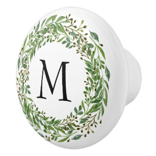 Pomo De Cerámica Personalizado Clásico Laurel Verde Wreath Leath Pa