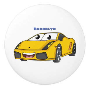 Pomo De Cerámica Personalizado de coche deportivo amarillo alegre