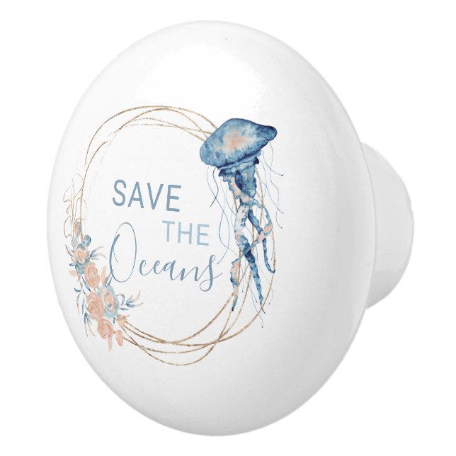 Pomo De Cerámica Personalizado de composición de acuarela azul de l (Derecha)