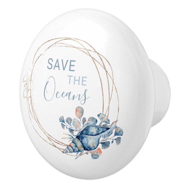 Pomo De Cerámica Personalizado de composición de acuarela azul del  (Derecha)