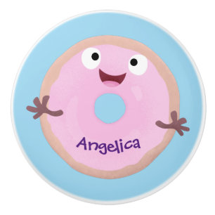 Pomo De Cerámica Personalizado de donut rosa alegre y brillante