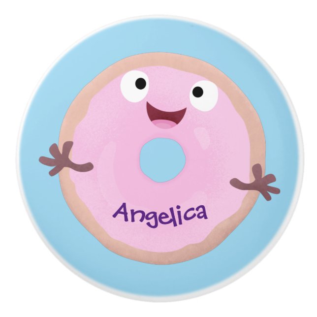 Pomo De Cerámica Personalizado de donut rosa alegre y brillante (Anverso)