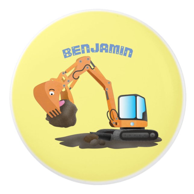 Pomo De Cerámica Personalizado de excavadora de naranja cúpula (Anverso)