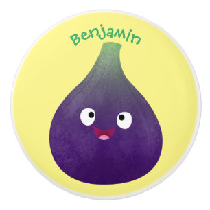 Pomo De Cerámica Personalizado de fruta púrpura feliz