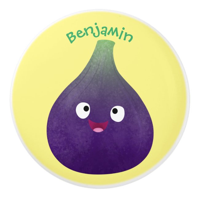 Pomo De Cerámica Personalizado de fruta púrpura feliz (Anverso)