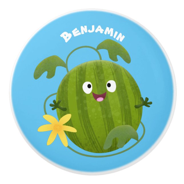 Pomo De Cerámica Personalizado de la sandía sonriente alegre (Anverso)