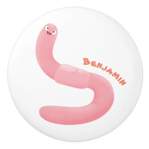 Pomo De Cerámica Personalizado de lombrices de tierra rosa y alegre