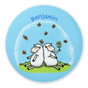 Pomo De Cerámica Personalizado de ovejas y mariposas