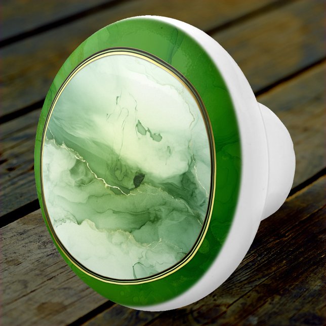 Pomo De Cerámica Personalizado de resumen de oro verde (Ceramic knob featuring an abstract green design with the option to add your own photo in the center)