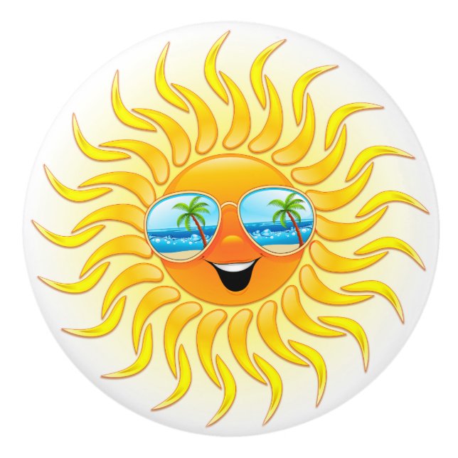 Pomo De Cerámica Personalizado de sol de verano con gafas de sol (Anverso)