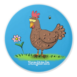 Pomo De Cerámica Personalizado divertido de pollo rústico y caprich