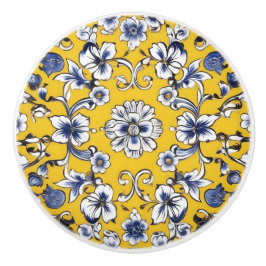 Pomo De Cerámica Personalizado floral amarillo, azul y blanco Knob