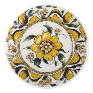 Pomo De Cerámica Personalizado floral amarillo, verde y blanco Knob