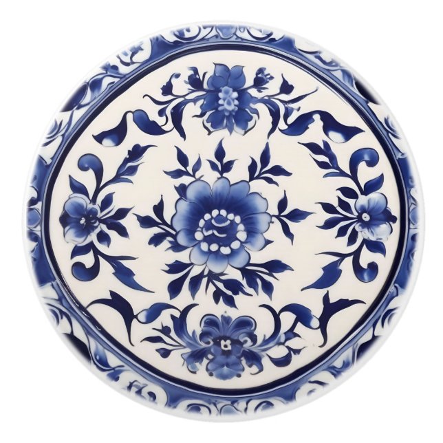Pomo De Cerámica Personalizado Floral Azul Cubierta cerámica (Anverso)