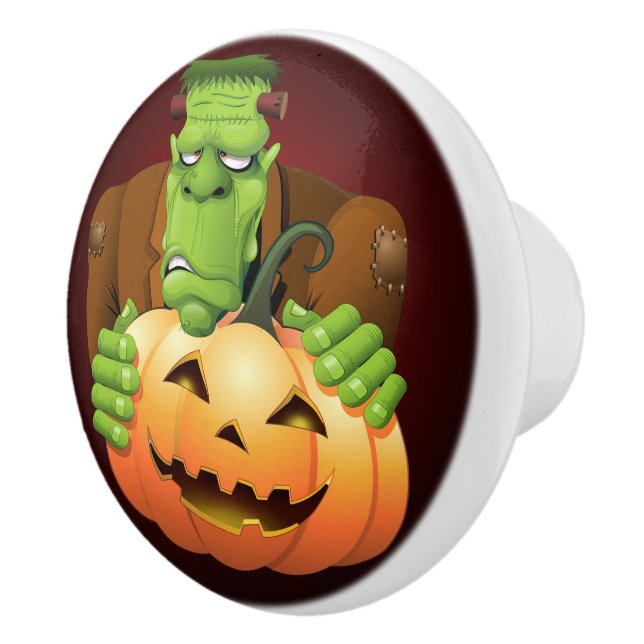 Pomo De Cerámica Personalizado Frankenstein con Calabaza (Derecha)