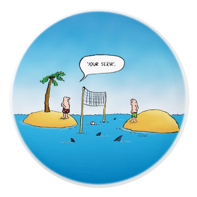 Pomo De Cerámica Personalizado gracioso de voleibol de tiburones (Anverso)