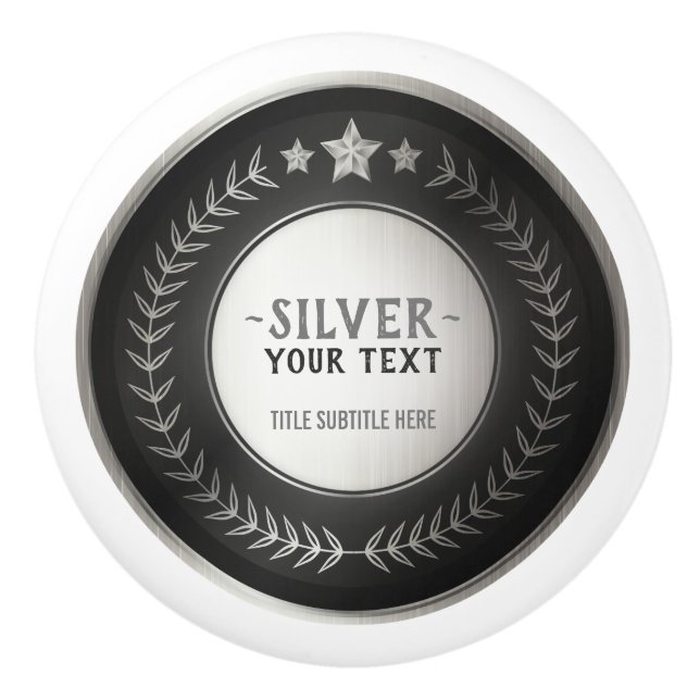 Pomo De Cerámica PERSONALIZADO IMPRIMIR DIY MEDAL Silver Champion E (Anverso)