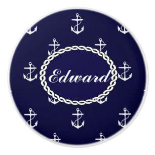 Pomo De Cerámica Personalizado Náutico de Opus Posh Anchor