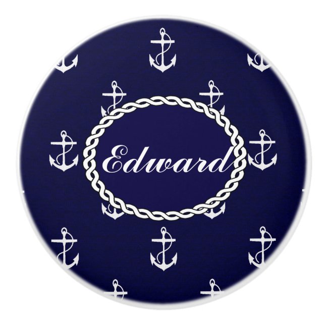 Pomo De Cerámica Personalizado Náutico de Opus Posh Anchor (Anverso)