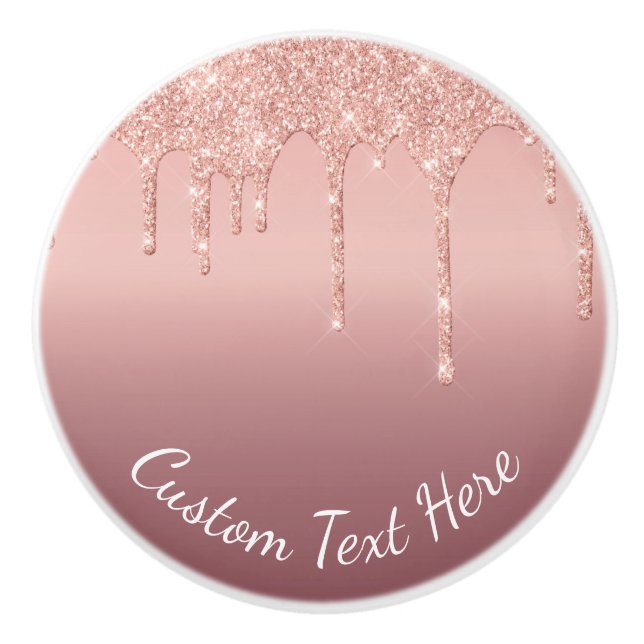 Pomo De Cerámica Personalizado Rosa de texto oro Rubor Purpurina de (Anverso)