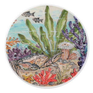 Pomo De Cerámica Pesca de coral subacuática marina