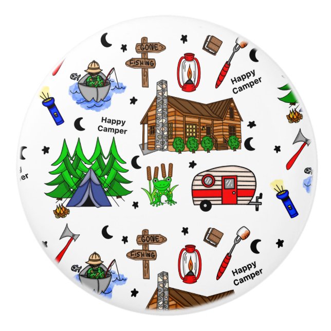 Pomo De Cerámica Pesca en camping de medio oeste (Anverso)