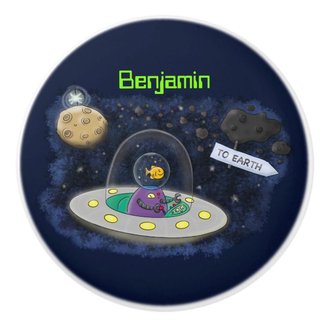 Pomo De Cerámica Pescado alegre lindo del ilustracion del personali (Anverso)