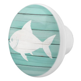 Pomo De Cerámica Pescado azul Aqua Faux Wood Nautical Drawer knob