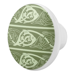 Pomo De Cerámica Pescado celta de Knotwork en verde