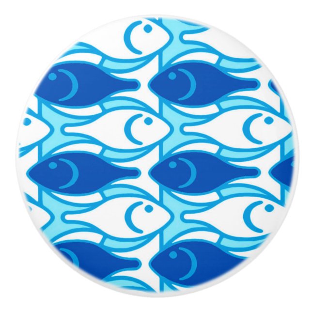 Pomo De Cerámica Pescado moderno de medio siglo, azul cobalto (Anverso)