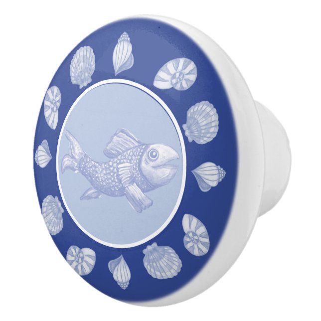 Pomo De Cerámica Pescado y conchas de mariscos de cerámica (Derecha)