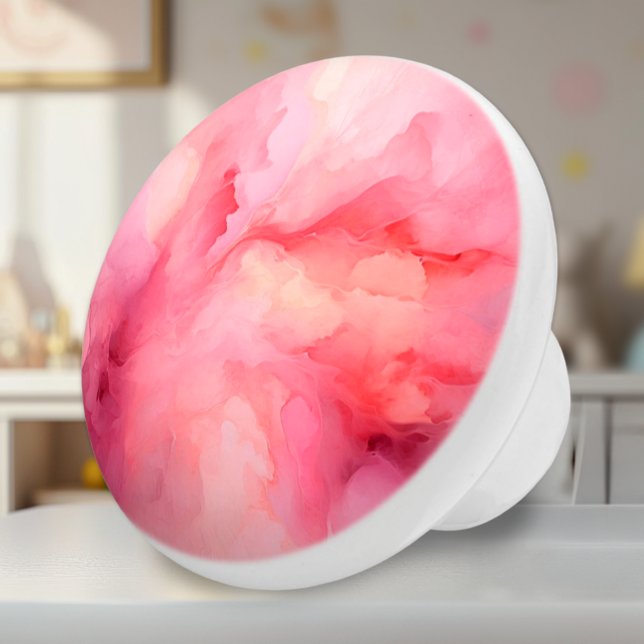 Pomo De Cerámica Petales de flor rosa suave (Ceramic Knob - Vibrant Pink Soft Petals Watercolor Art - Accent for Nursery or Girls Room)