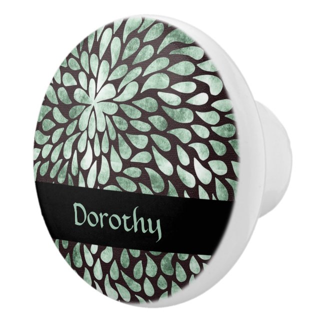 Pomo De Cerámica Pétalos verdes degradados sobre negro (Derecha)