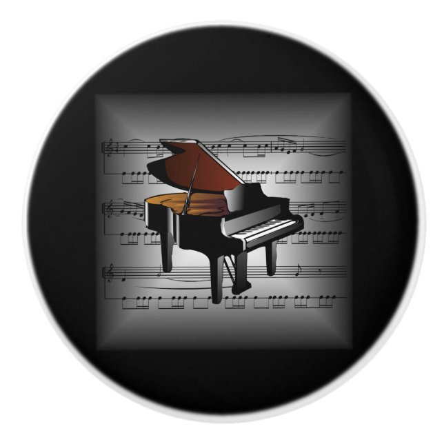 Pomo De Cerámica Piano ~ 3-D Hoja almohada de música ~ Negro gris B (Anverso)