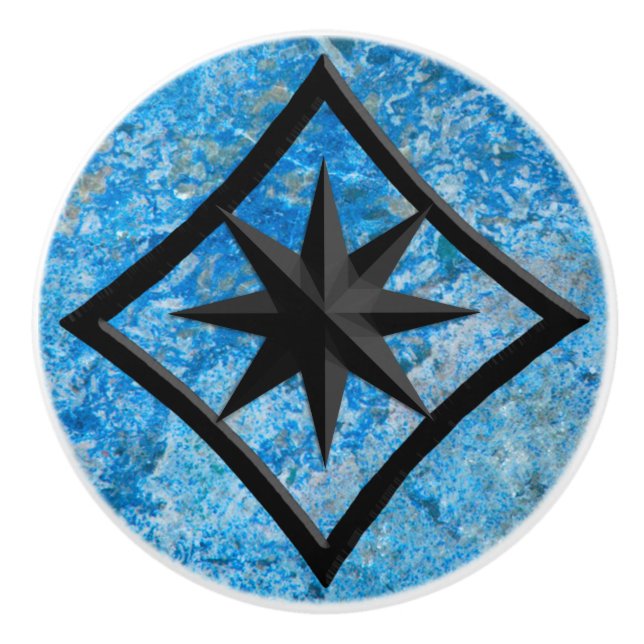 Pomo De Cerámica Piedra Gem, granito azul y ornamento onyx negro (Anverso)