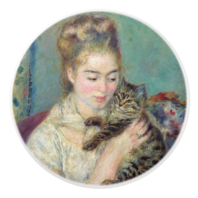 Pomo De Cerámica Pierre-Auguste Renoir - Mujer con un gato (Anverso)