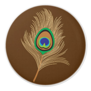 Pomo De Cerámica Pieza de pavo real beige sobre marrón chocolate