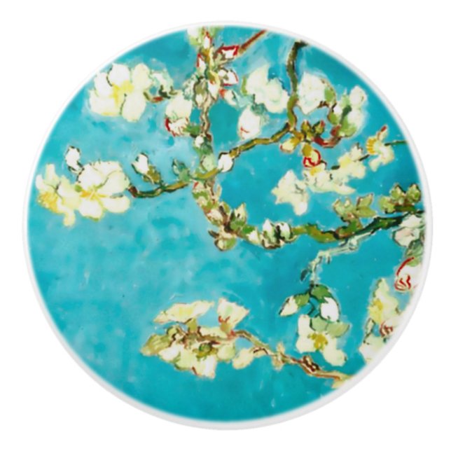 Pomo De Cerámica Pieza del primer del árbol de los flores de la (Anverso)