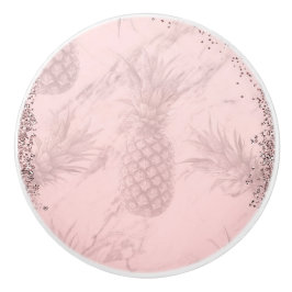 Pomo De Cerámica Piña Brillante Rosa Dorado Rosa Chic Tropical