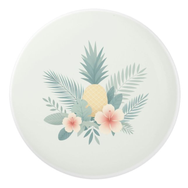 Pomo De Cerámica Piña floral y Hawaiana (Anverso)