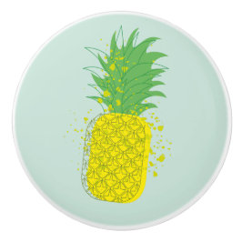 Pomo De Cerámica Piña Moderna Arte Gráfico Amarillo Verde 
