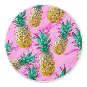 Pomo De Cerámica Piñas Tropicales & Mármol Rosa Moderno Colorido