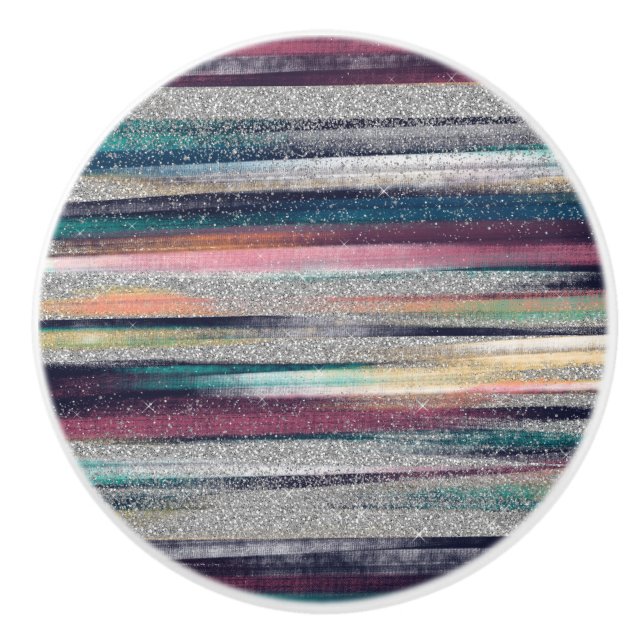 Pomo De Cerámica Pincel Purpurina rosa azul dorado moderno Pincel d (Anverso)