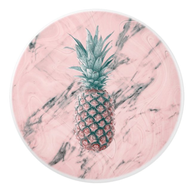 Pomo De Cerámica Pineapple Pink Marble Swirl Moderno Girly Trendy (Anverso)