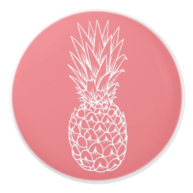 Pomo De Cerámica Pineapple Tropical Coral Rosado Salmon Beach Océan (Anverso)