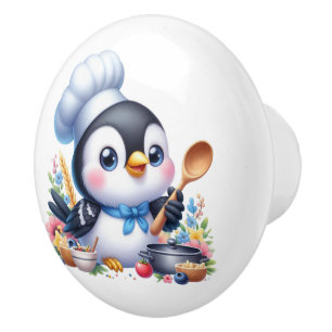 Pomo De Cerámica Pingüino de cocina de chef