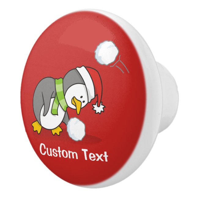 Pomo De Cerámica Pingüino navidad recibiendo bola de nieve (Derecha)