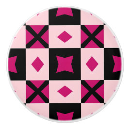 Pomo De Cerámica Pink 3 tone checkered door pull